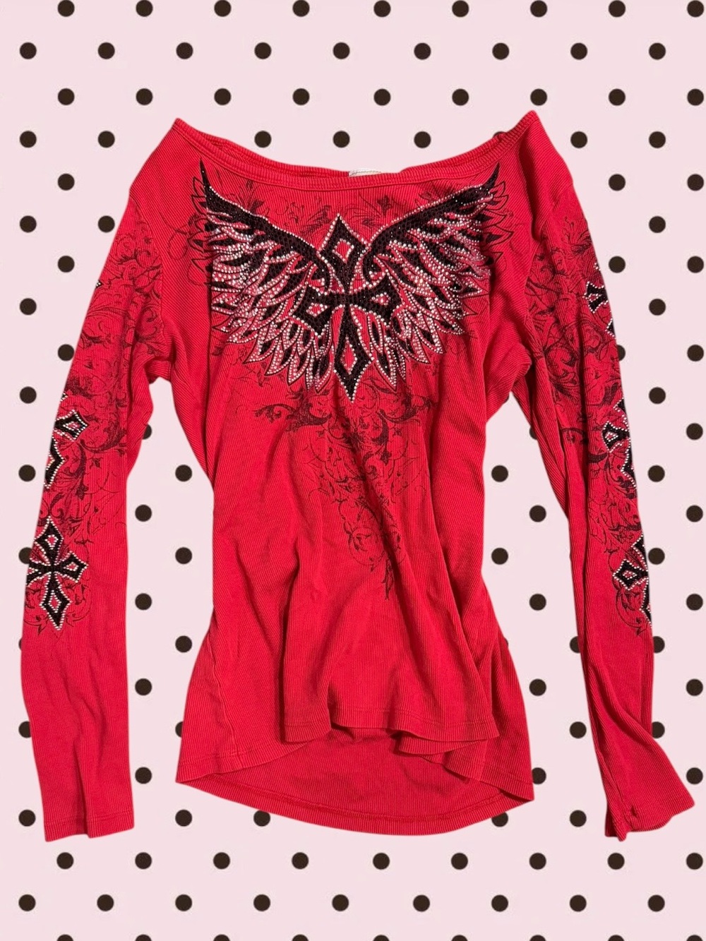 Vocal Red Blinged Angel Wing Long Sleeve